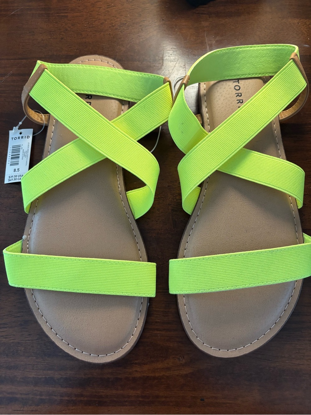 NWT Torrid (WW) Neon Yellow-Green Crisscross Elastic Sandals